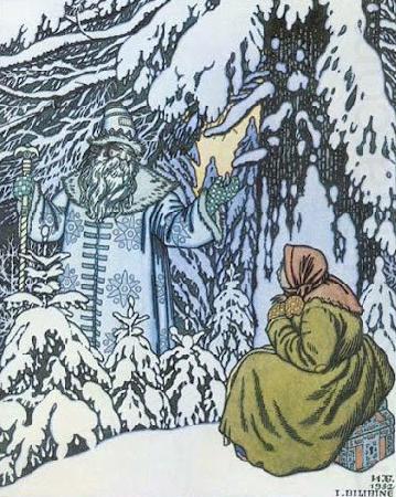 Ivan Bilibin Father Frost and the step-daughter, illustration by Ivan Bilibin from Russian fairy tale Morozko, 1932 china oil painting image
